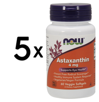 5 X NOW Foods Astaxanthin, 4Mg - 60 Veggie Softgels (249,83 Eur/Kg)