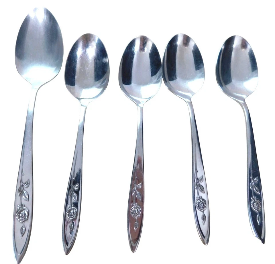 Oneida Community 16 Stainless Spoons My Rose Pattern Serving Grapefruit Dinner - Image 2 of 4