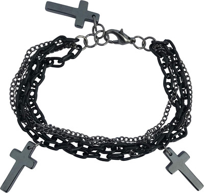 Jewelry Multilayer Gothic 80S Retro Black and Gunmetal Chain Fashion Cross Charm