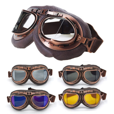 Vintage Flying Helmets Goggles PU Leather Glasses Air Force Pilot Retro Eyewear
