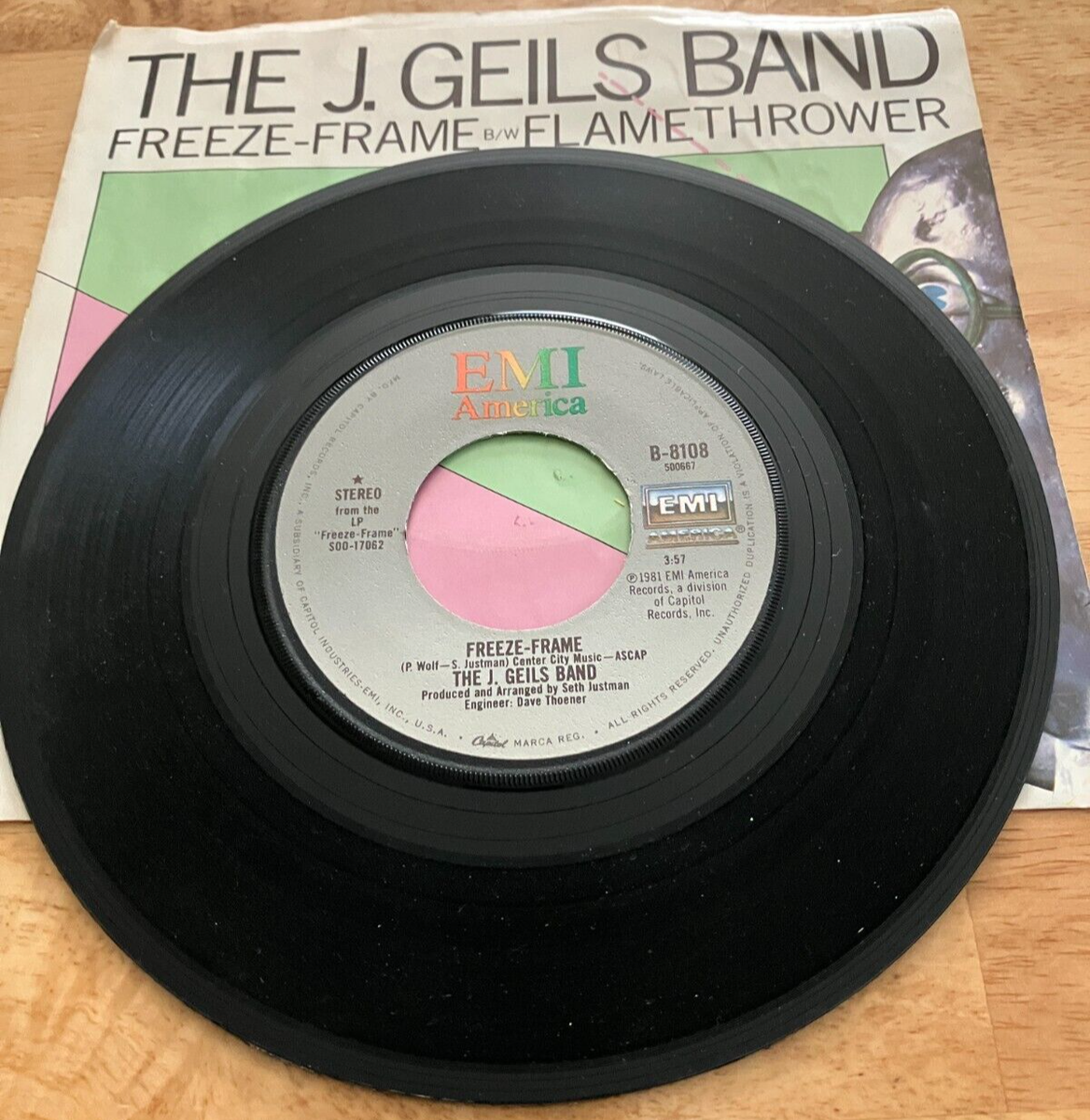 THE J. GEILS BAND Freeze Frame/Flamethrower ROCK 45 Vinyl 1982