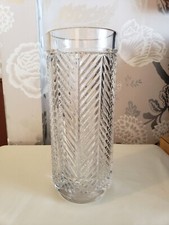 Ralph Lauren Herringbone Pattern 10.25"H Crystal Vase Clear Glass Cylinder