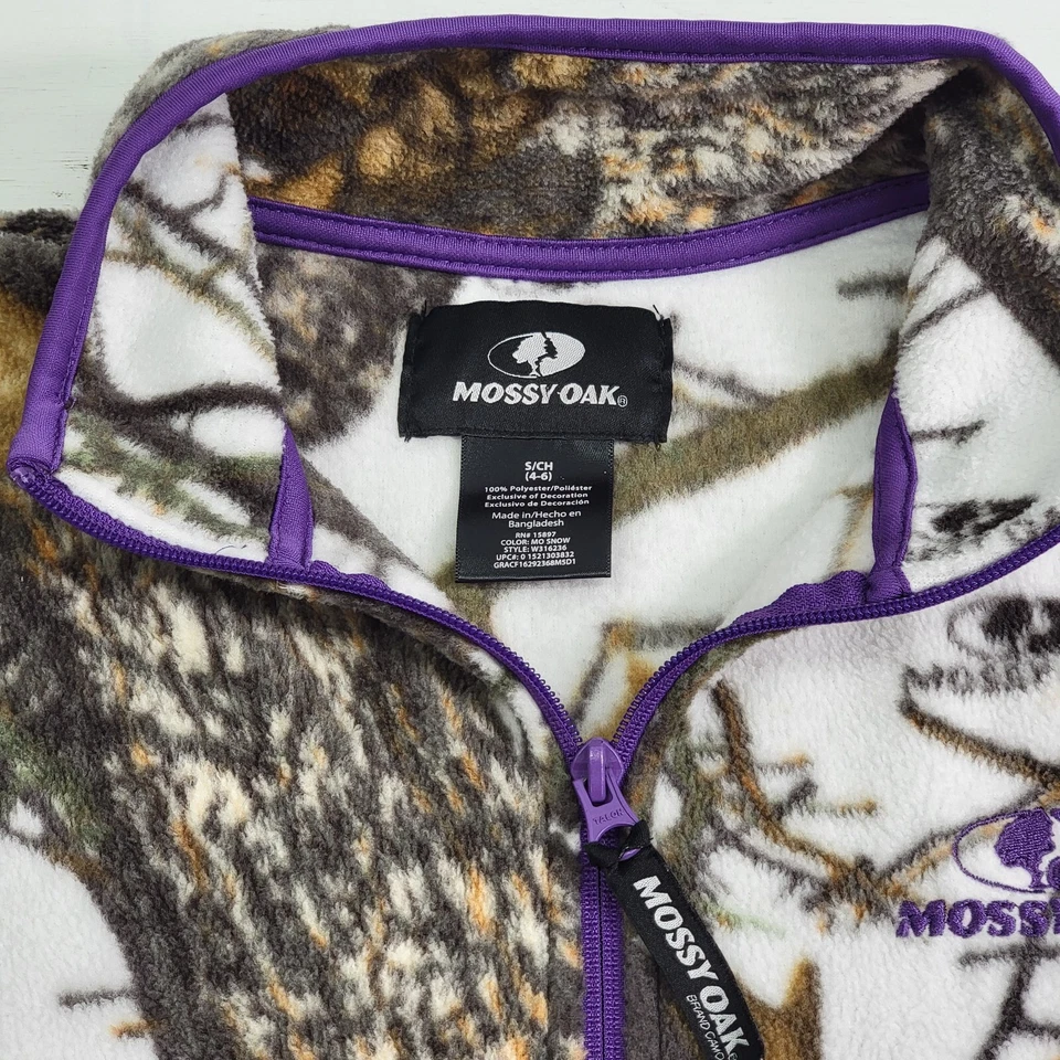 Женская белая и фиолетовая флисовая камуфляжная куртка на молнии Mossy Oak размер S б/у в отличном состоянии - Изображение 4 из 4