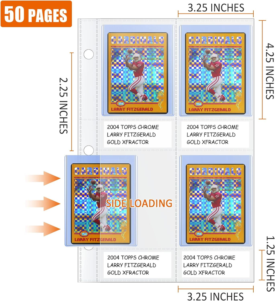 4 Pocket Top Loader Sleeves, Trading Card Binder Pages, Baseball Card