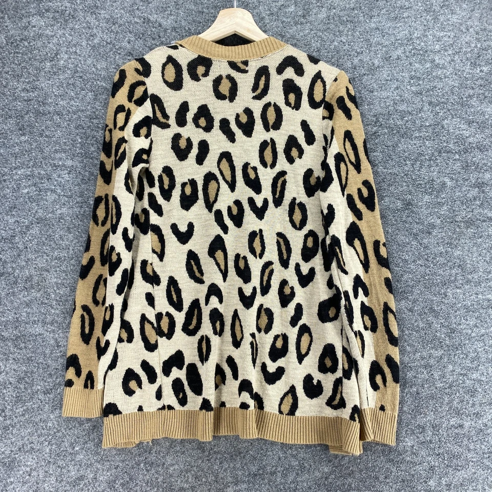 Apt. Cardigã feminino 9 S pequeno bege estampa animal frente aberta manga longa malha - Imagem 2 de 4