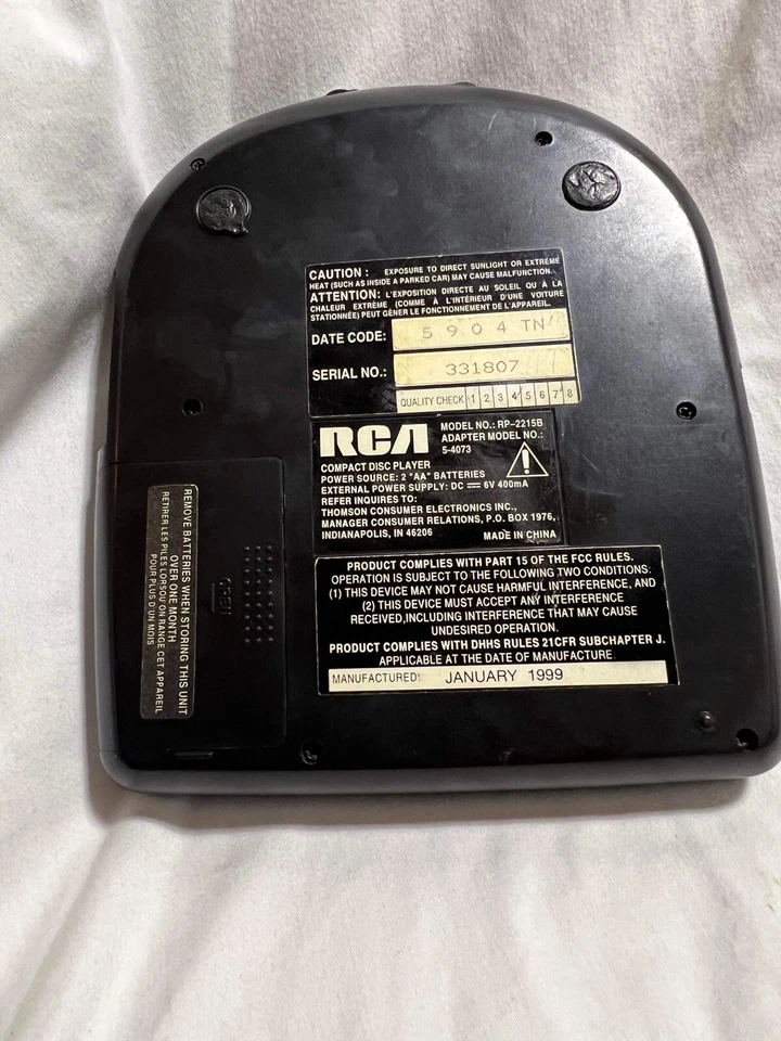 REPRODUCTOR DE DISCOS compacto RCA - ESP10 - NEGRO RP-2215B 22 Programa Memoria Funciona Foto 3 de 4