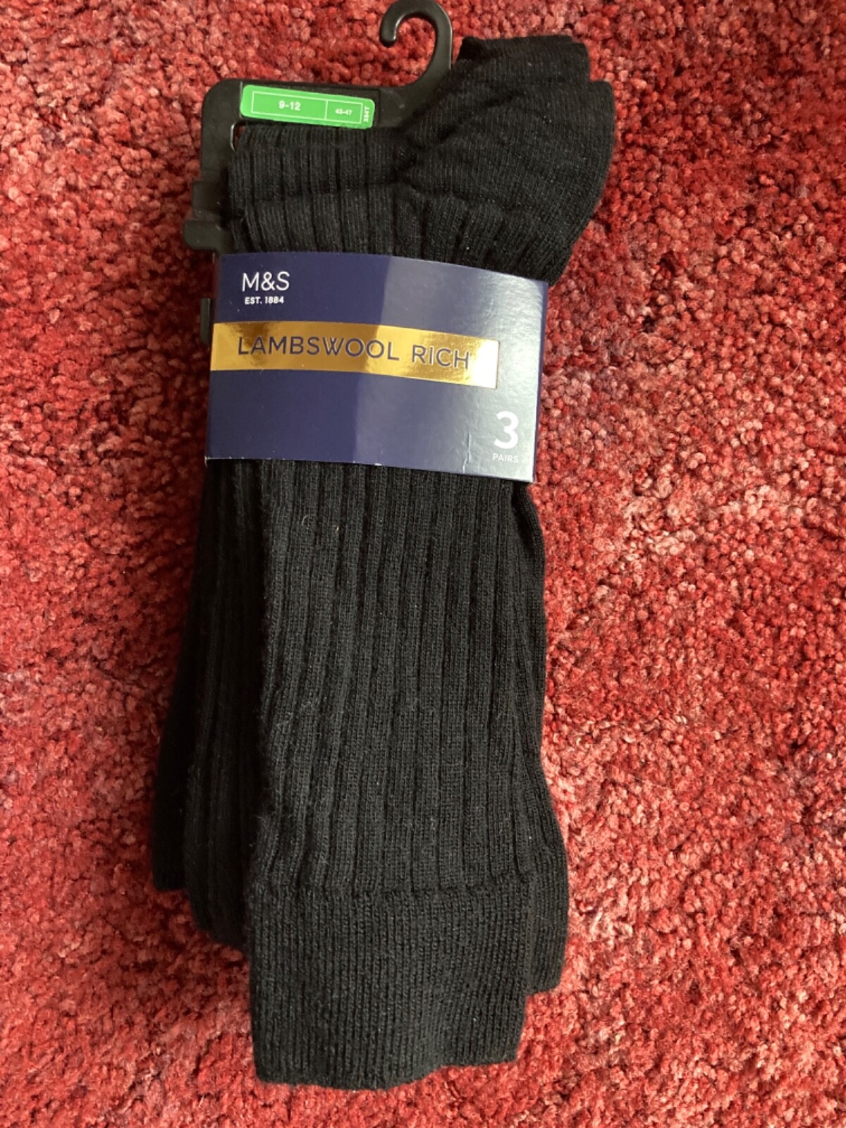 Three pairs of new M&S black lambswool socks size 912 eBay