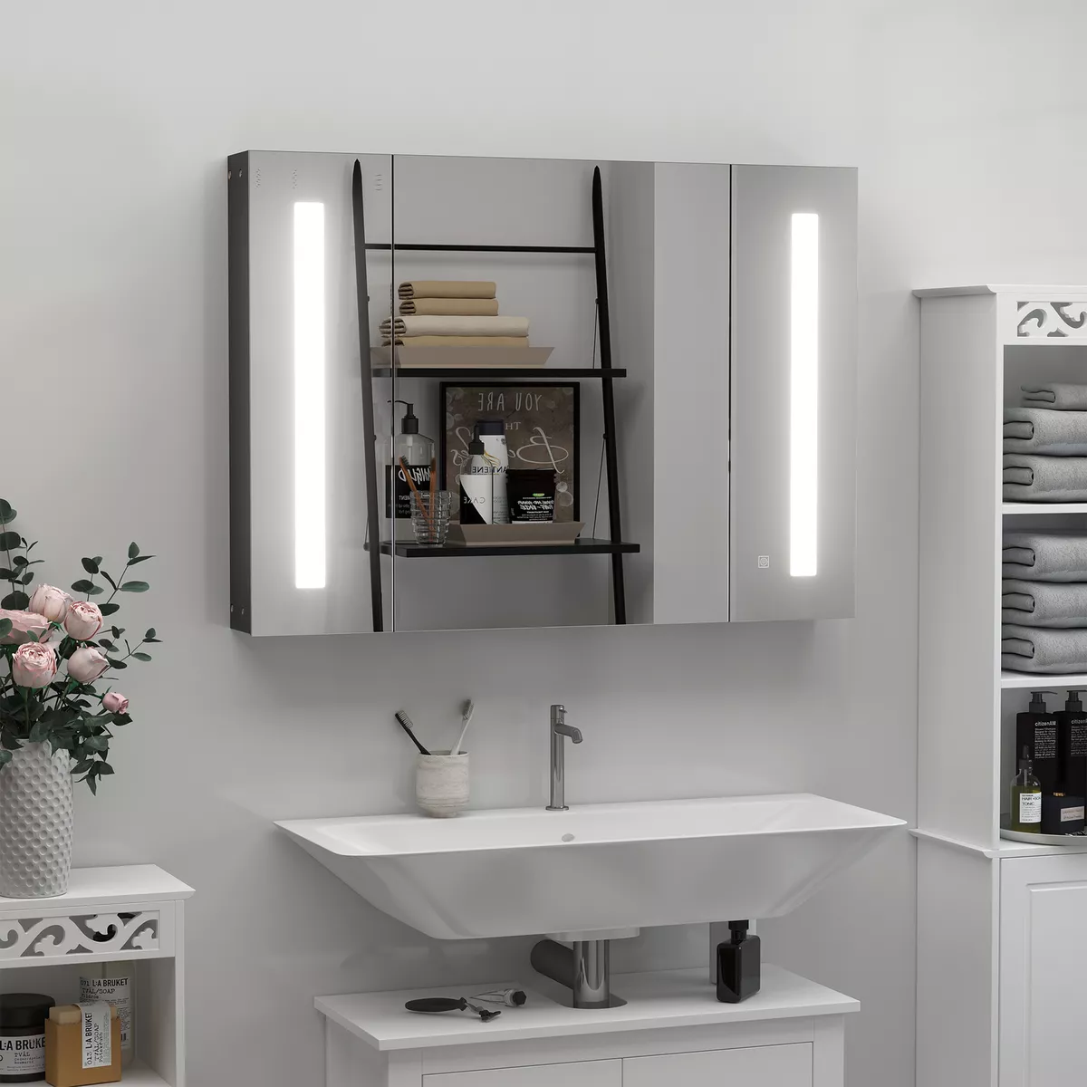 Kleankin triple door led bathroom mirror on sale medicine cabinet