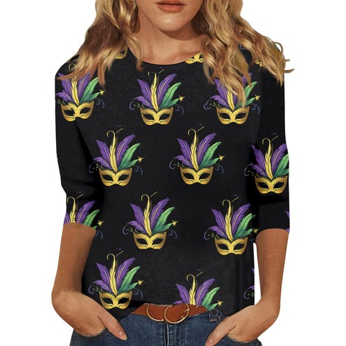 3/4 Sleeve Shirts For Women Cute Print Graphic Tees Blouses Casual Plus Size - Picture 8 of 48