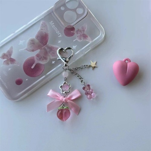 Peach Bear Star Bowknot Charm Bag Hanging Decoration Colorful Beaded Keychain - Zdjęcie 2 z 8
