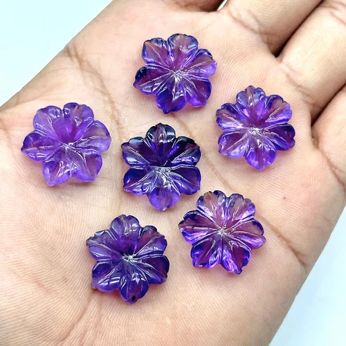 2Pcs AAA Natural Amethyst Flower Shape Gemstone,  Hand Carved  Amethyst 19mm - product listing photo