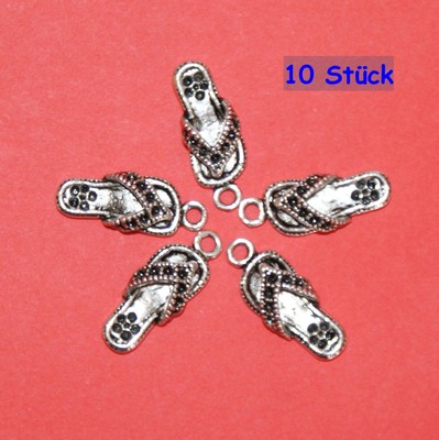 10 x FLIPS ANHÄNGER SILBER 3D ~ Charm Sandale Schuh Kette Basteln DIY Scrapbook