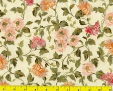 Red Orange Flower Vines on Cream By The Yard CFLORA00935