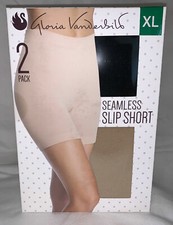 NEW  Gloria Vanderbilt 2-Pack Womens Seamless Slip Short, Black/Nude, S M L