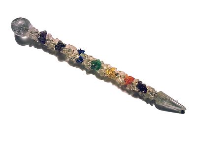 Bergkristall 7 Chakra Energiestab mit Trommelsteinen healing stick wand  