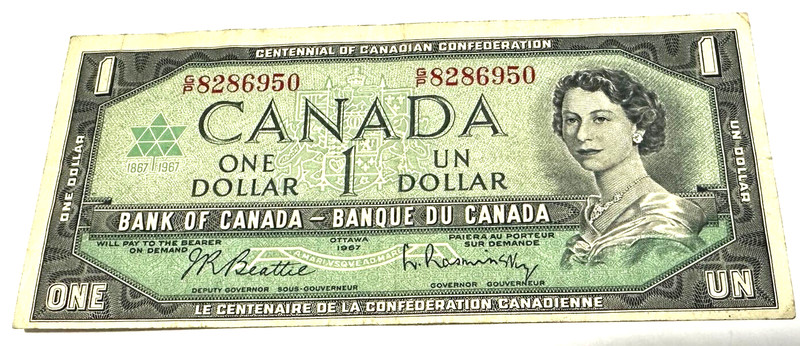 1967 BANK OF CANADA ONE 1 DOLLAR CENTENNIAL BANK NOTE GP 8286950