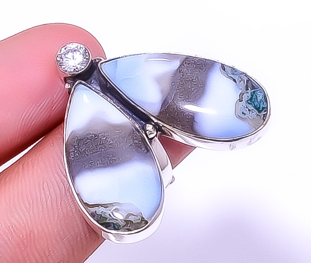 Blue Opal - Owyhee & White Topaz 925 Sterling Silver Ring Adjustable (27 A384