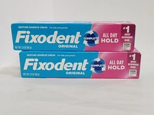 Lot Of 2 Fixodent Original Complete All Day Denture Adhesive Cream = 4.8 Oz. 