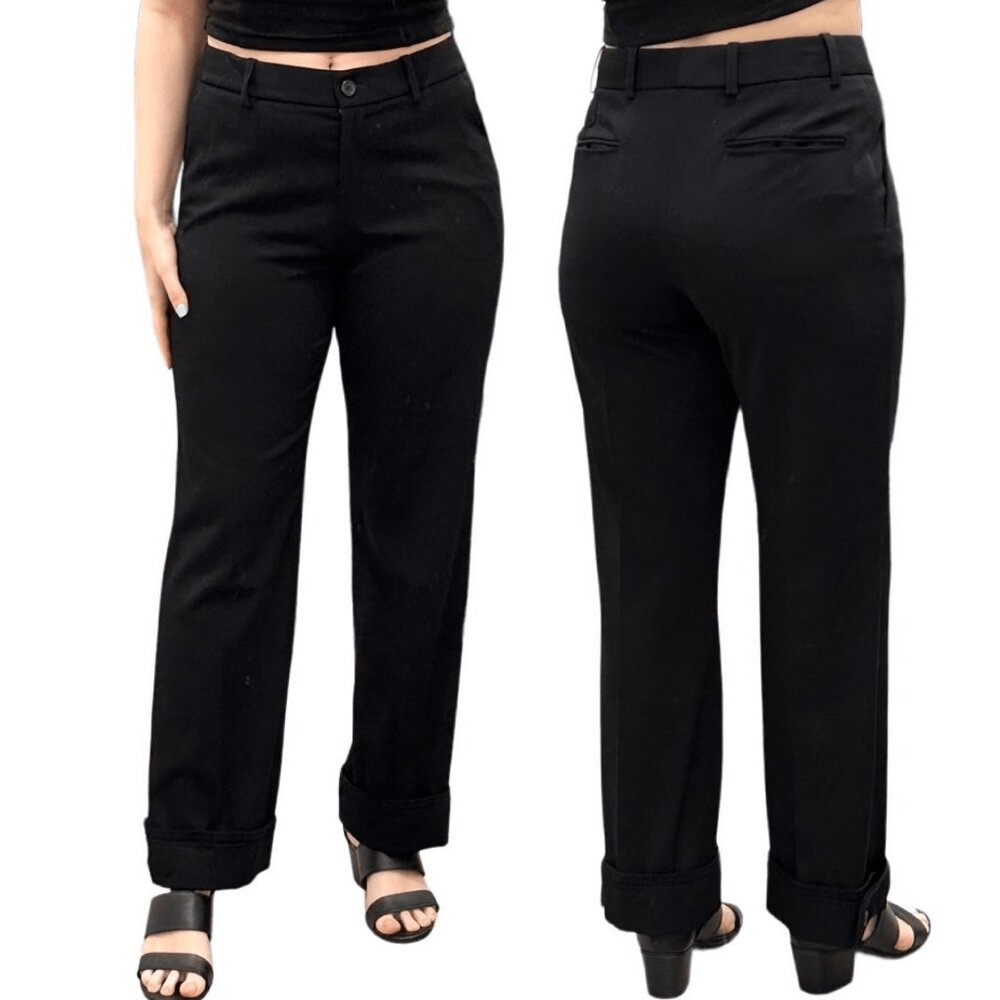 Pantaloni pantaloni Yves Saint Laurent Rive Gauche dettagli polsini lana gamba dritta neri