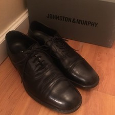 Johnston  Murphy Mens Oxford Barlow Cap Toe Shoes Size 10 Black Leather