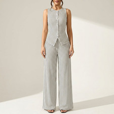 Women's Stripe Sleeveless Wide-Leg Pants Two-Piece Set