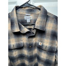 Carhartt Mens XL Tall Original Fit Beige Black Plaid Flannel Shirt