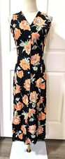 M Vintage 90s Collared Button Maxi Dress Tie Back Tank Floral Silky Rayon Fall