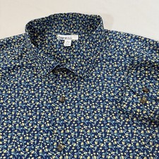 BAR III Floral Vine Slim Fit Button Shirt Mens XL 17-17.5 34-35 Blue Oxford