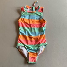 Art Class Pastel Swimsuit, Zipper Girls Sz 14 One Piece, Orange Melon Green Blue