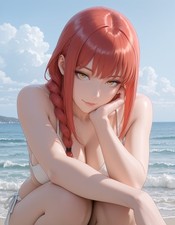 Makima chainsaw man fan art vinyl sticker beach edition
