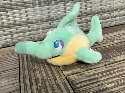 Vintage süßes Plüschtier grüner Delfin Stofftier blaue Augen - ca. 12'' - PMS UK Tag