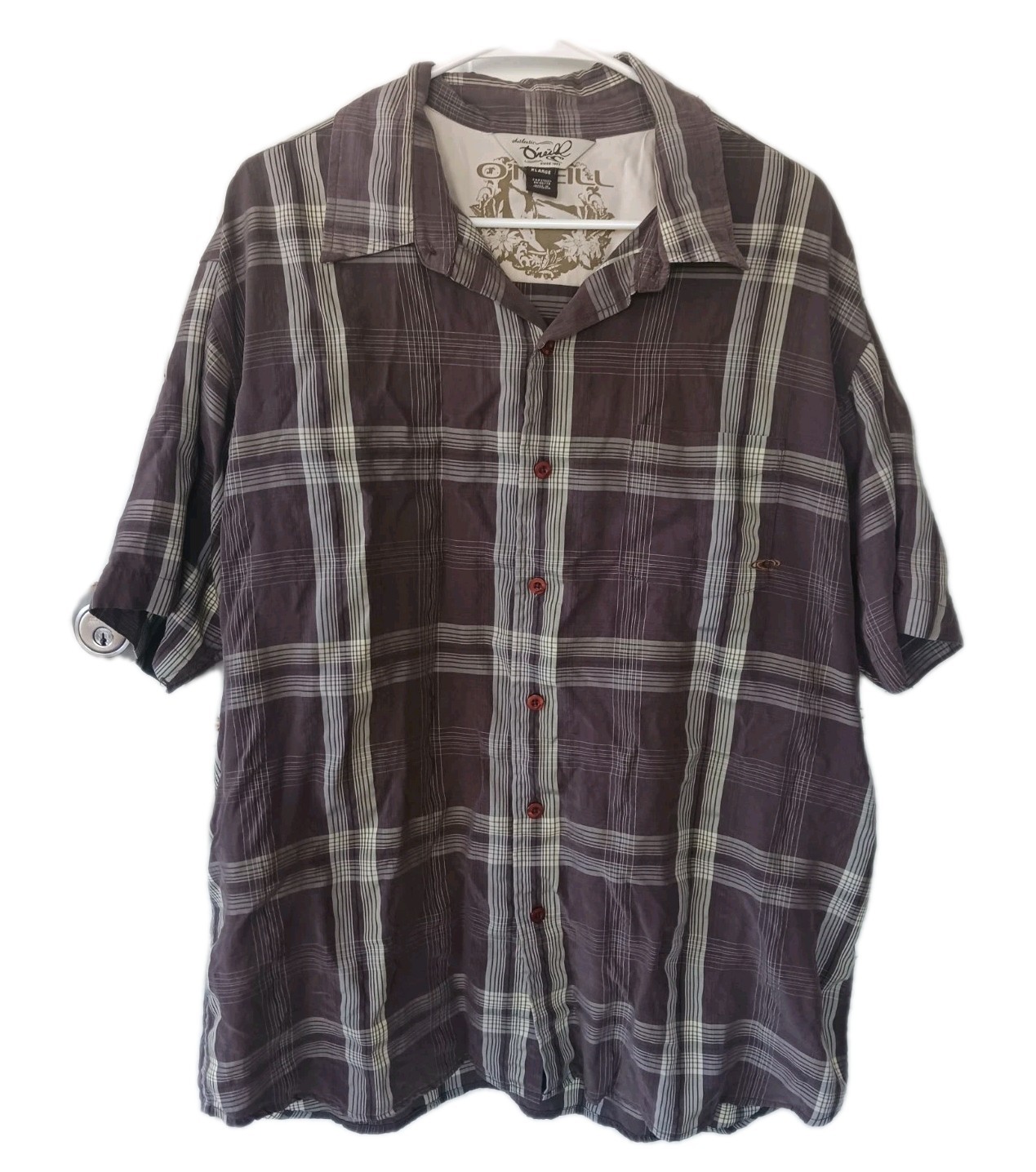 O'Neill Mens Button Up Shirt Size XL Y2K  Brown Plaid Short Sleeve Surf Grunge