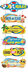 6 Pack Pool Rules Signs and Decor Outdoor, Wooden Beach Wall Hanging Decor, 4 X