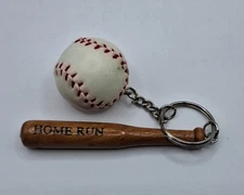 Vintage Bat & Baseball Keychain Key Ring Chain Style Fob Hangtag