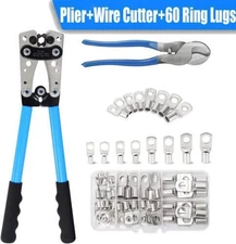 Battery Cable Lug Crimping Tool 10-1 AWG with Cutter & 60Pcs Terminals, 8 Sizes