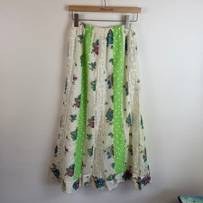 Vtg 70s Chessa Davis S Maxi Skirt Floral Lace Polka Dot Prairie Peasant Boho