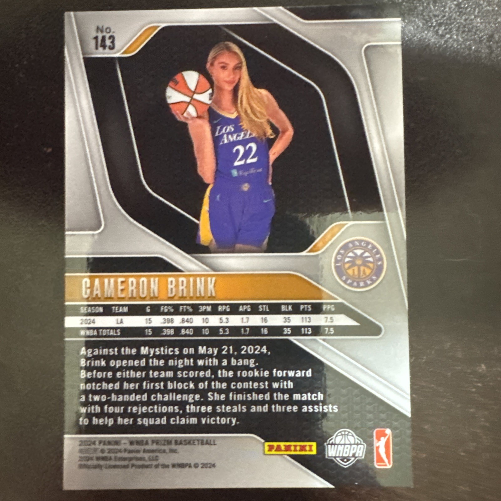 2024 Panini WNBA Prizm Basketball Cameron Brink VARIATION SP Rookie Card No. 143