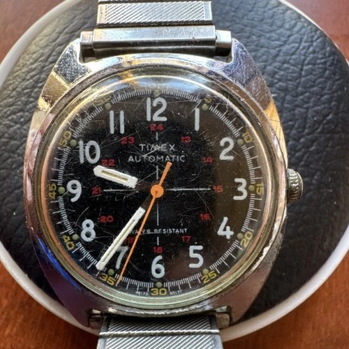 Timex Viscount Automatic Black Dial Military Crosshair Watch for repair AS IS