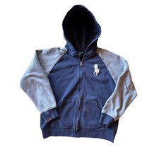 Polo Ralph Lauren Big Pony White Logo Navy Blue Gray Full Zip Youth L Jacket