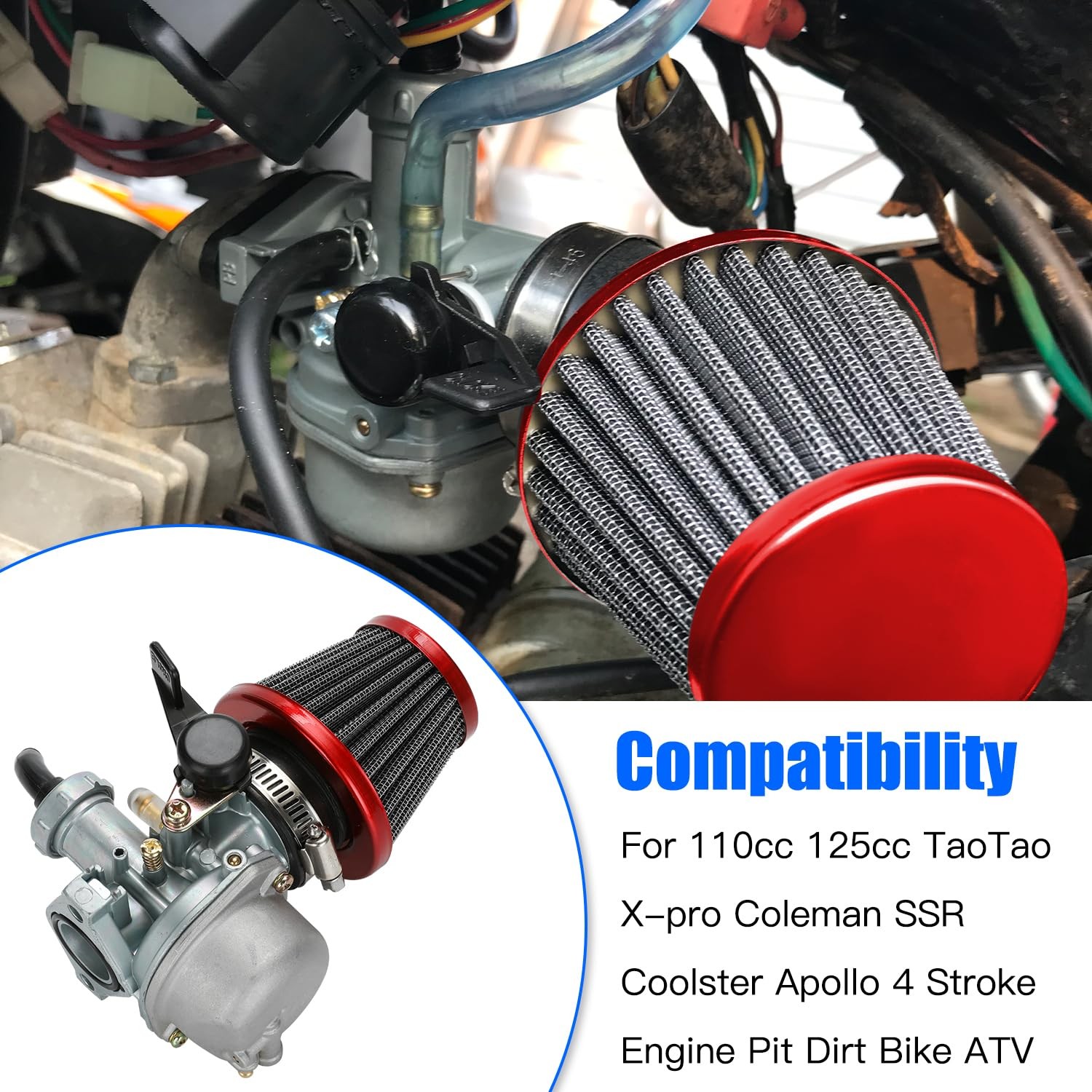 YOXUFA PZ22 Carburetor 22 mm Carb Throttle Cable Grip for 110cc 125cc ATV Pit...