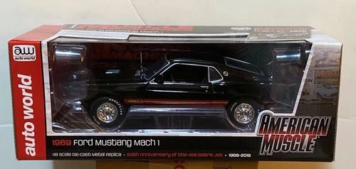 FORD 1969 Ford Mustang Mach I By AUTO WORLD 1:18 Diecast Black