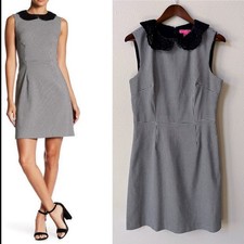 Vintage Betsey Johnson Houndstooth Mini Dress 10 Black Lace Peter Pan Collar Y2K