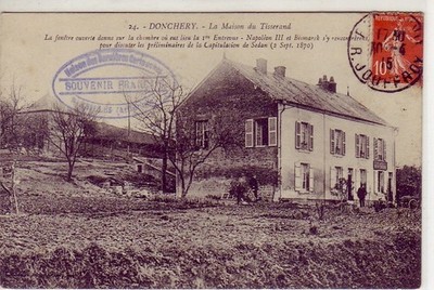CPA 08 ARDENNEN ca. Limousine DONCHERY Maison du Tisserand Stempel SOUVENIR FRANCAIS