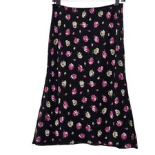 Express Floral Midi Skirt M Black Pink Rose Chiffon 90s Y2K Fairy Whimsigoth