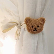 2 Pack Cute Curtain Tiebacks Cartoon Bears Embroidered Animal Shape Brown 