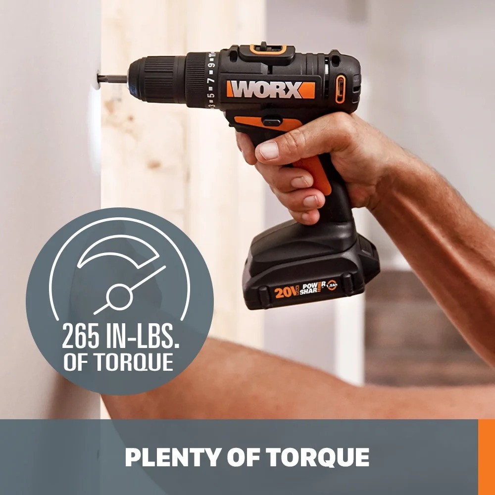 WX101L.9 Worx 20V MaxLithium Cordless Drill/Driver L.Ion 1.5ah Battery & Charger