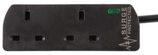 PRO ELEC PELB1952 2 Gang Extension Lead Surge Protected Black, 2M