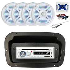 Pyle Marine CD Radio,Adapter,Spa Bezel, Ant,Amp w/Kit, 4x 6.5" LED White Speaker