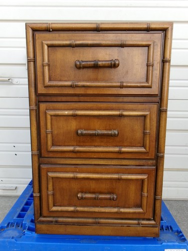 Dixie Faux Bamboo Bachelor Chest 3 drawers Aloha Nightstand Cabinet Regency Tall