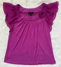 AB Studio Women's Azalea Ruffle Sleeve Swing Top Shirt Medium